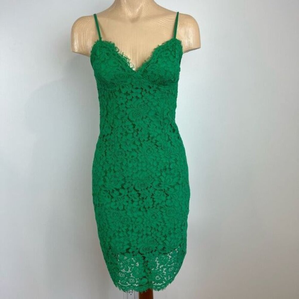 Bardot US 4 XS Emerald Green Lace Sleeveless Midi Dress Slit Bodycon Party